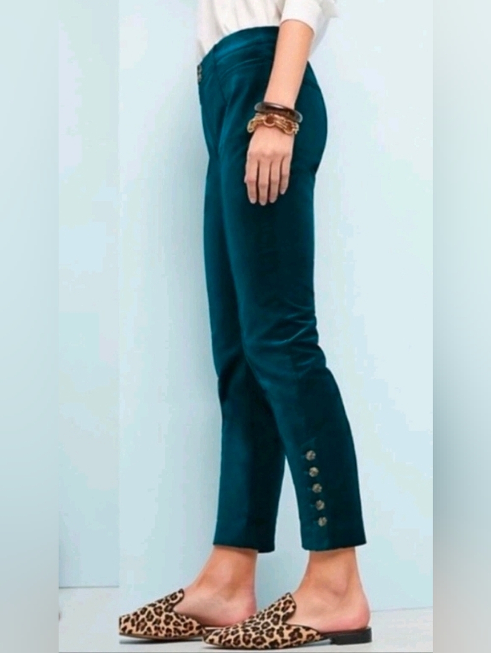 ❤️ ANTHROPOLOGIE VELVET ESSENTIAL SLIM STRAIGHT PANTS / TROUSERS, GREEN, 8 (29)